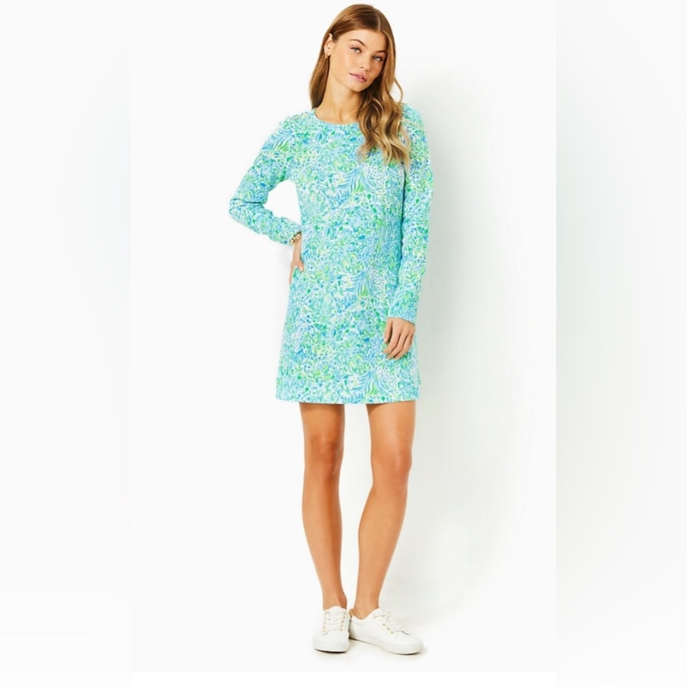 NWT Lilly Pulitzer Kenny Crewneck Long Sleeve Dress XL HYDRA BLUE DANDY LIONS